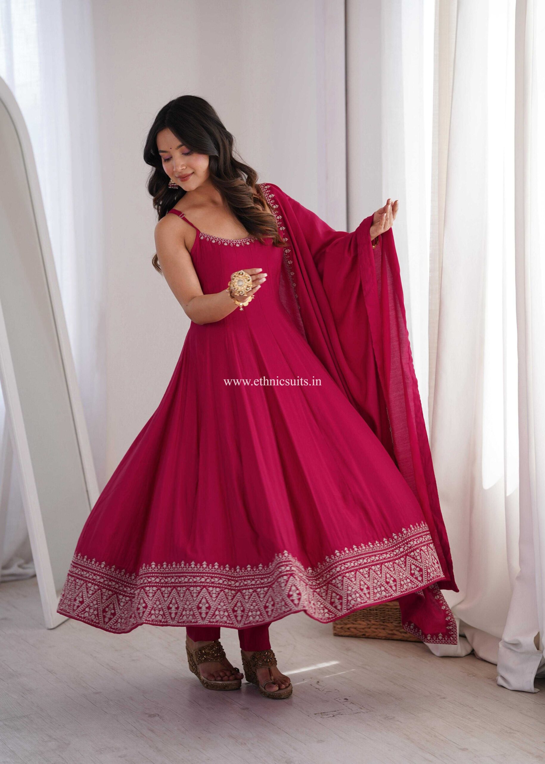 Wedding Wear Sleeveless Anarkali Suit Red