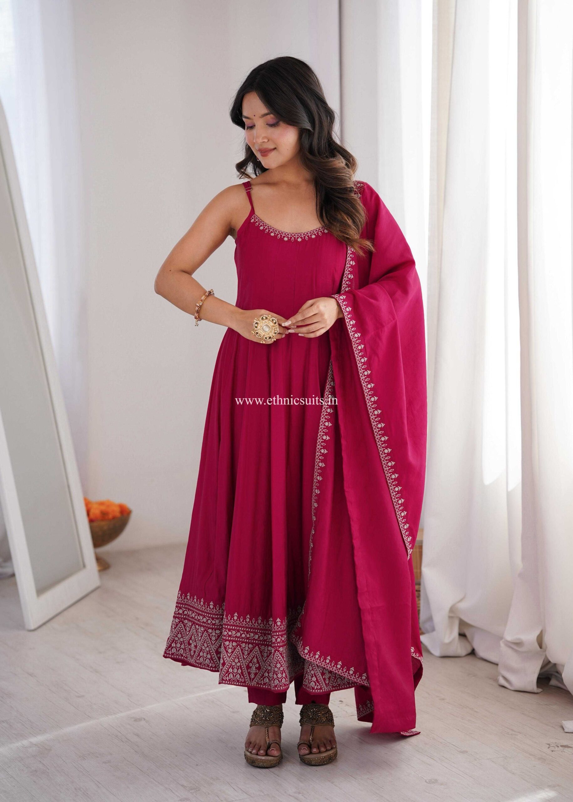 Wedding Wear Sleeveless Anarkali Suit Red