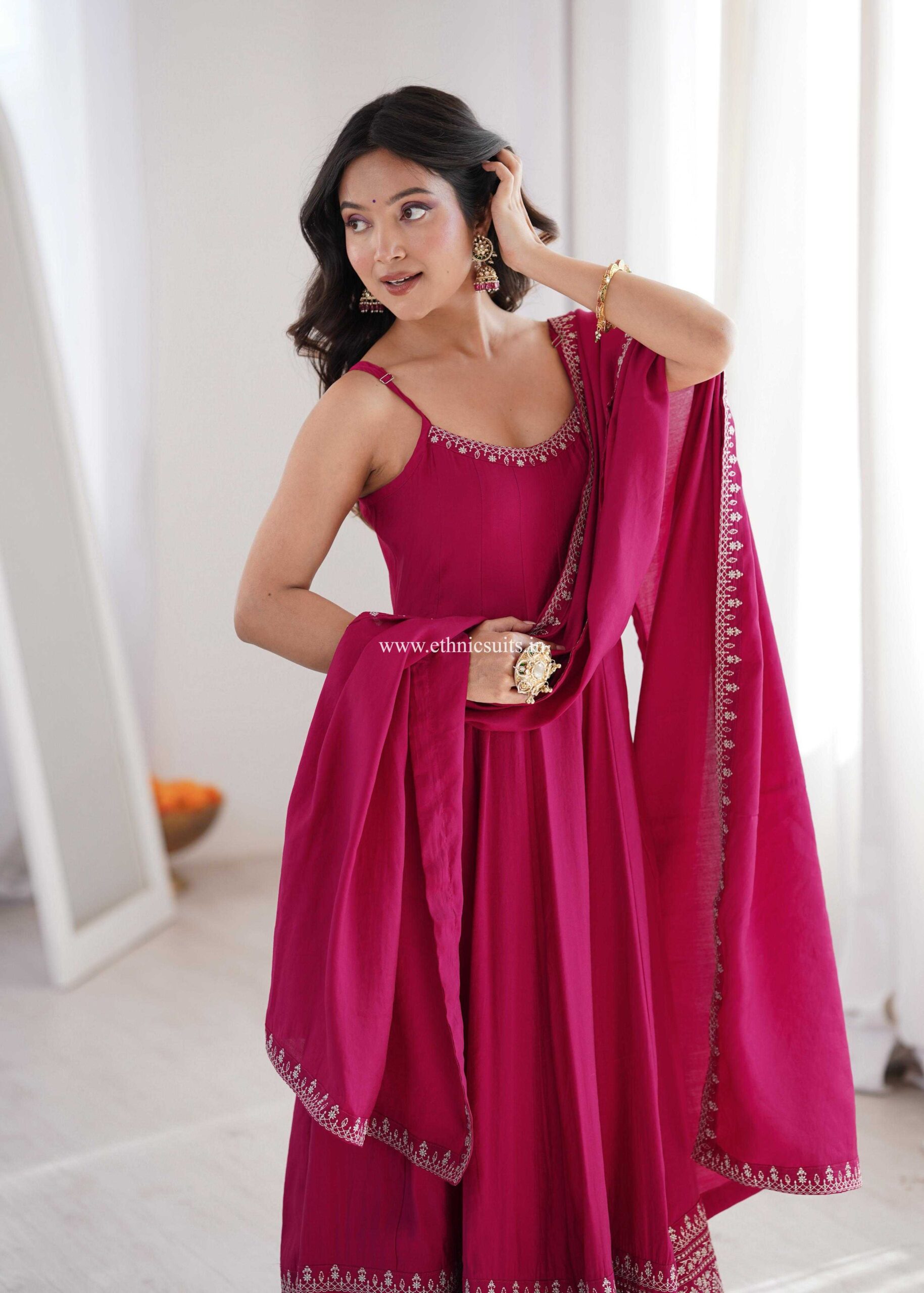 Wedding Wear Sleeveless Anarkali Suit Red