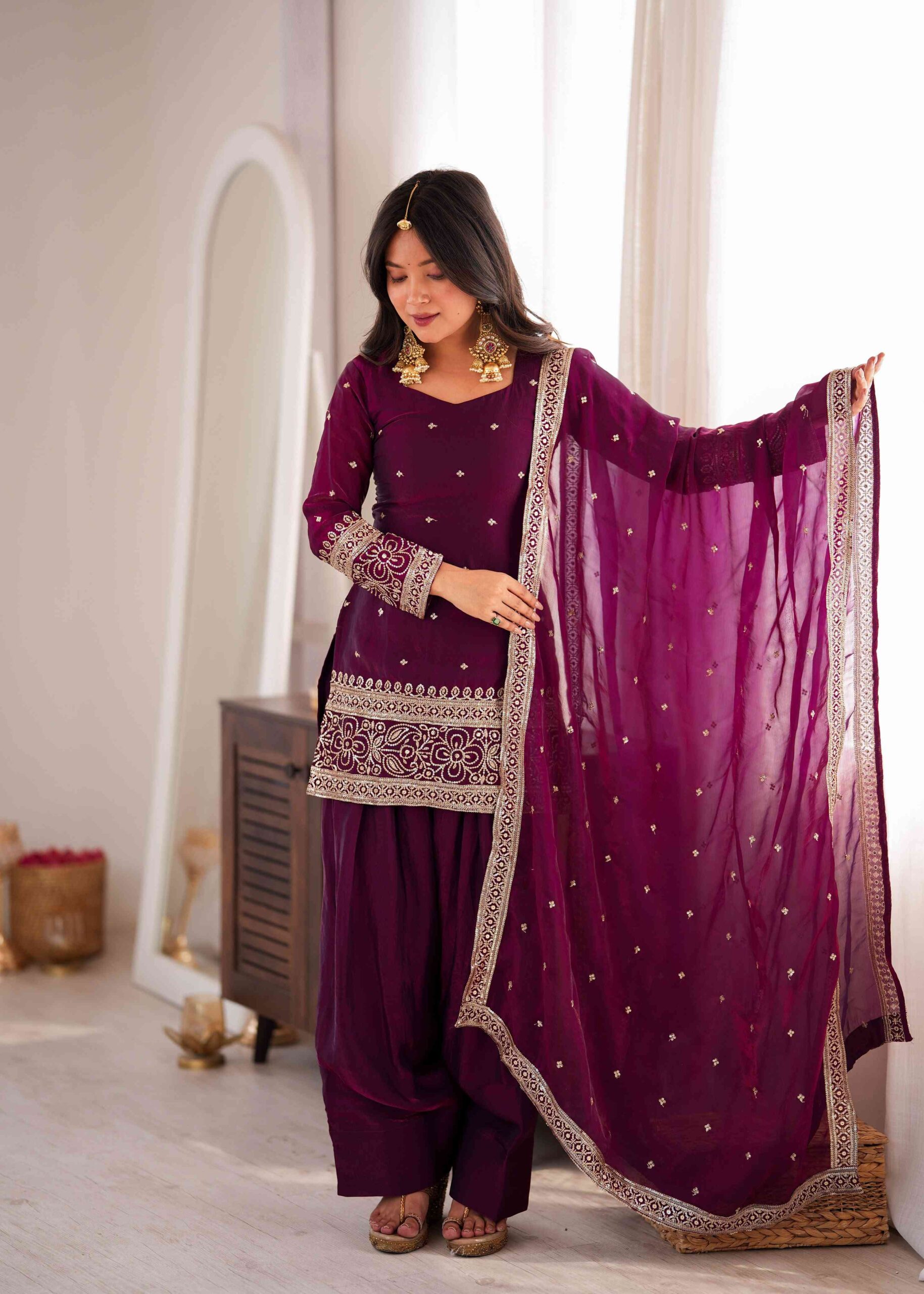 Wine Color Festive Trending Farsi Salwar Suit
