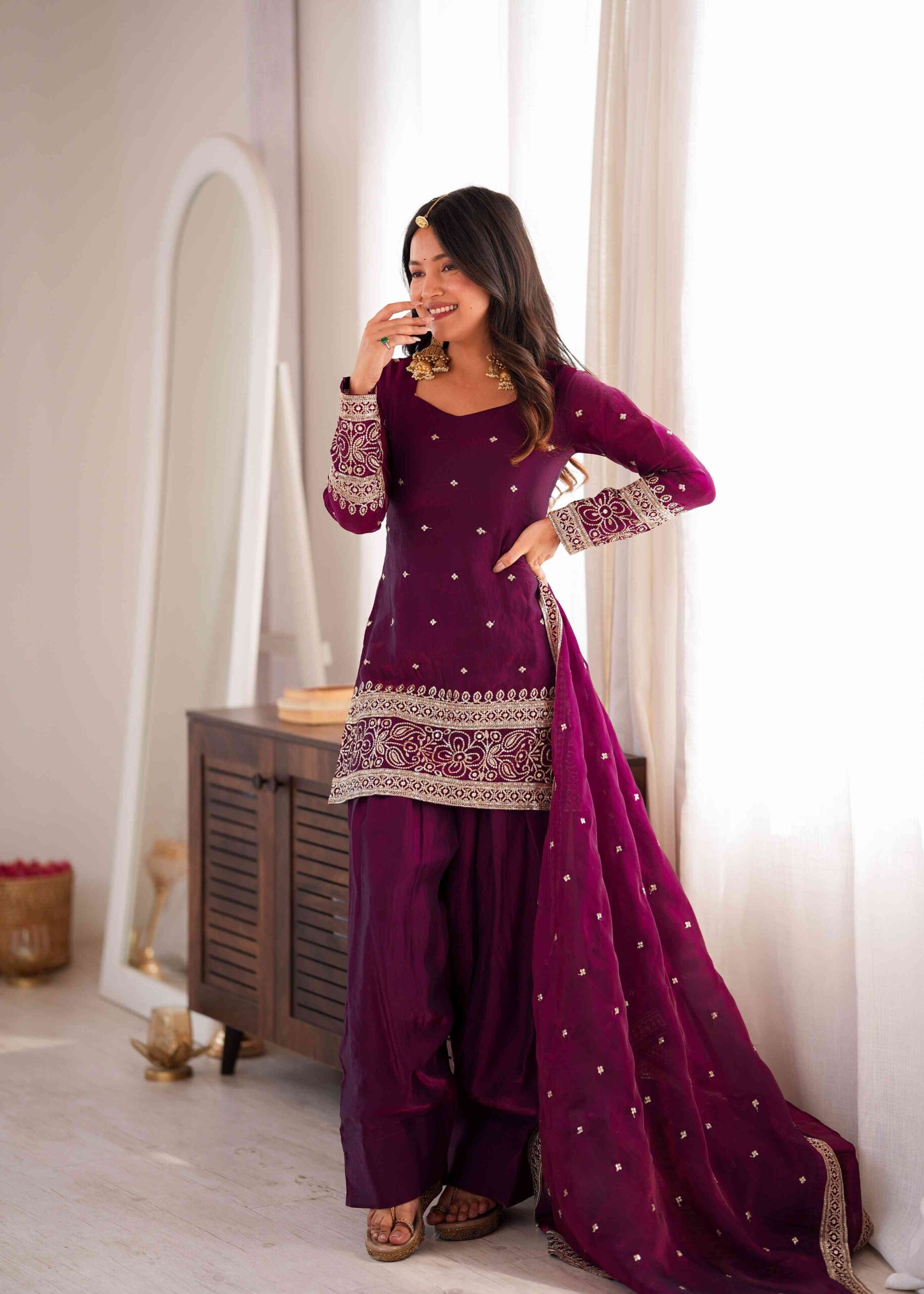 Wine Color Festive Trending Farsi Salwar Suit