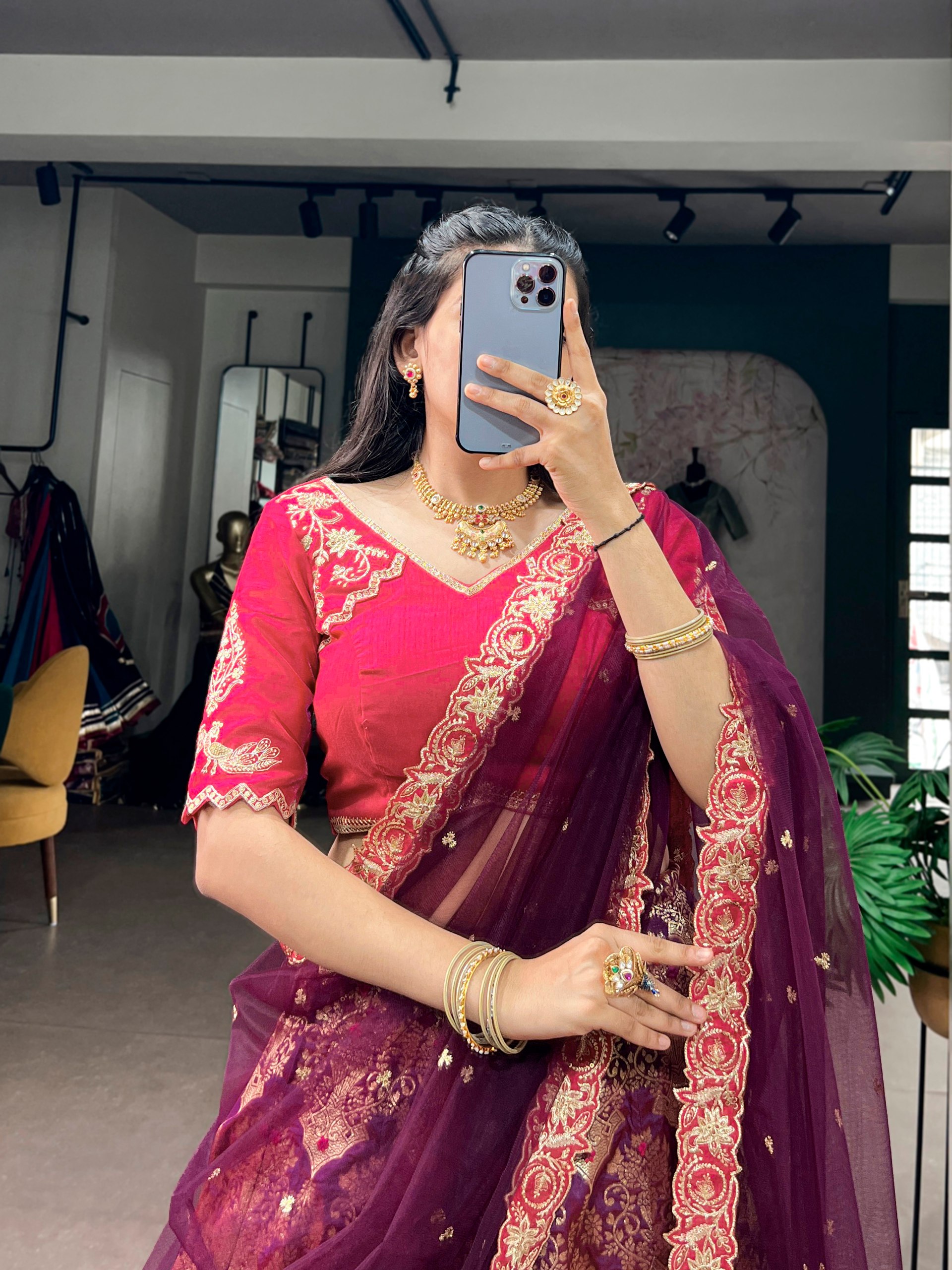 Wine Color Wedding Special Jacquard Silk Lehenga Choli