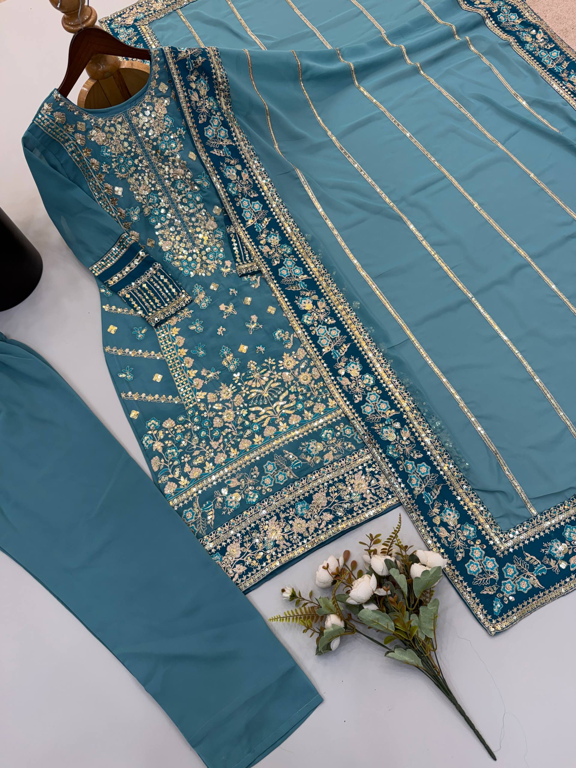 Pastel Blue Readymade Pakistani Straight Suit