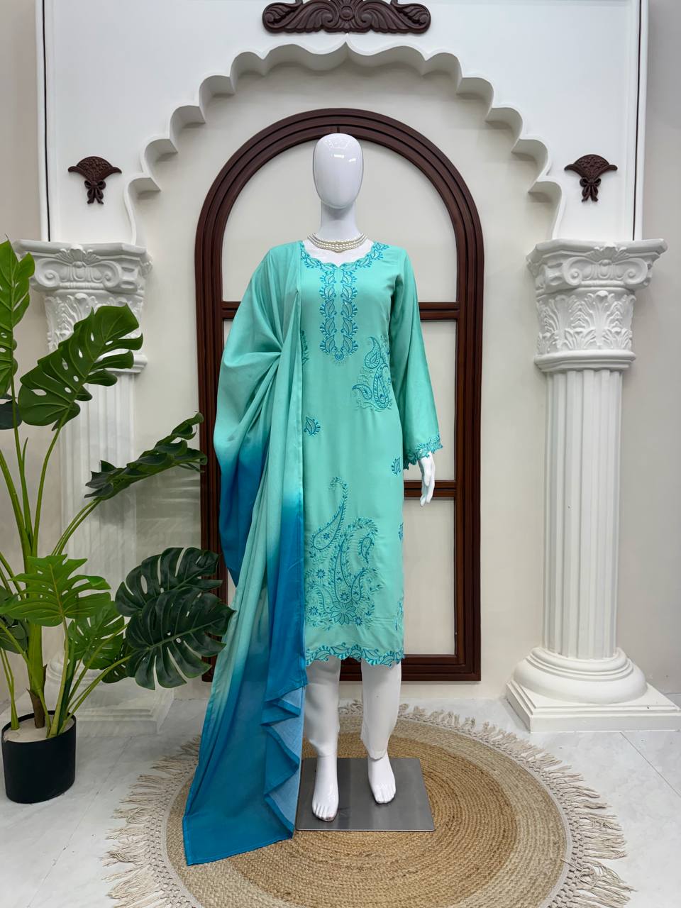Sidra Ismail Inspired Aqua Blue Straight Suit