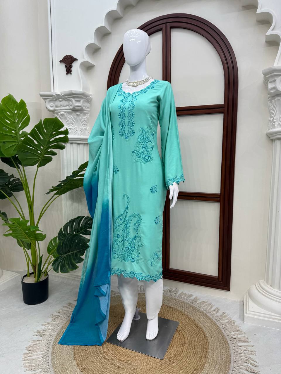 Sidra Ismail Inspired Aqua Blue Straight Suit