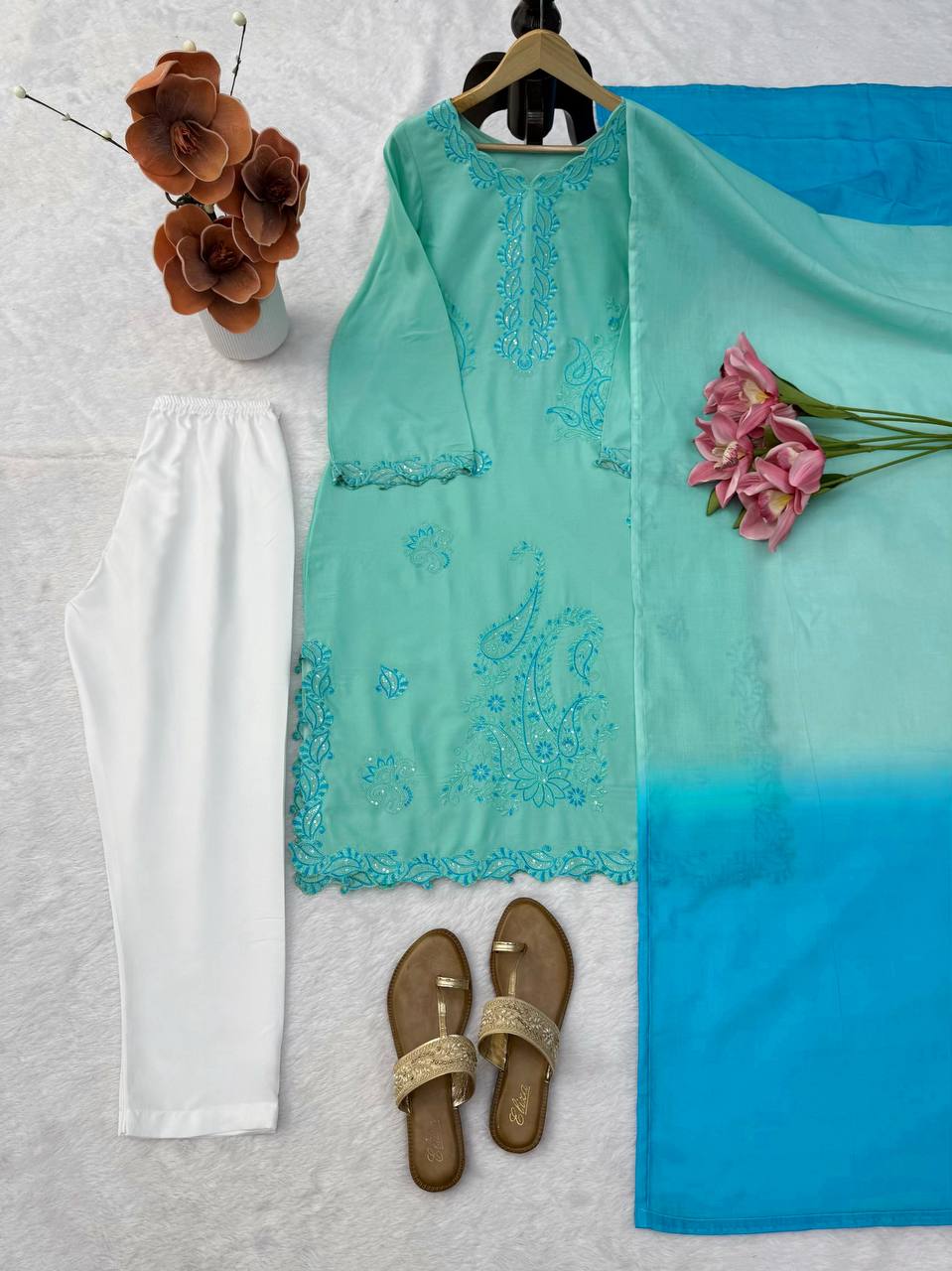 Sidra Ismail Inspired Aqua Blue Straight Suit