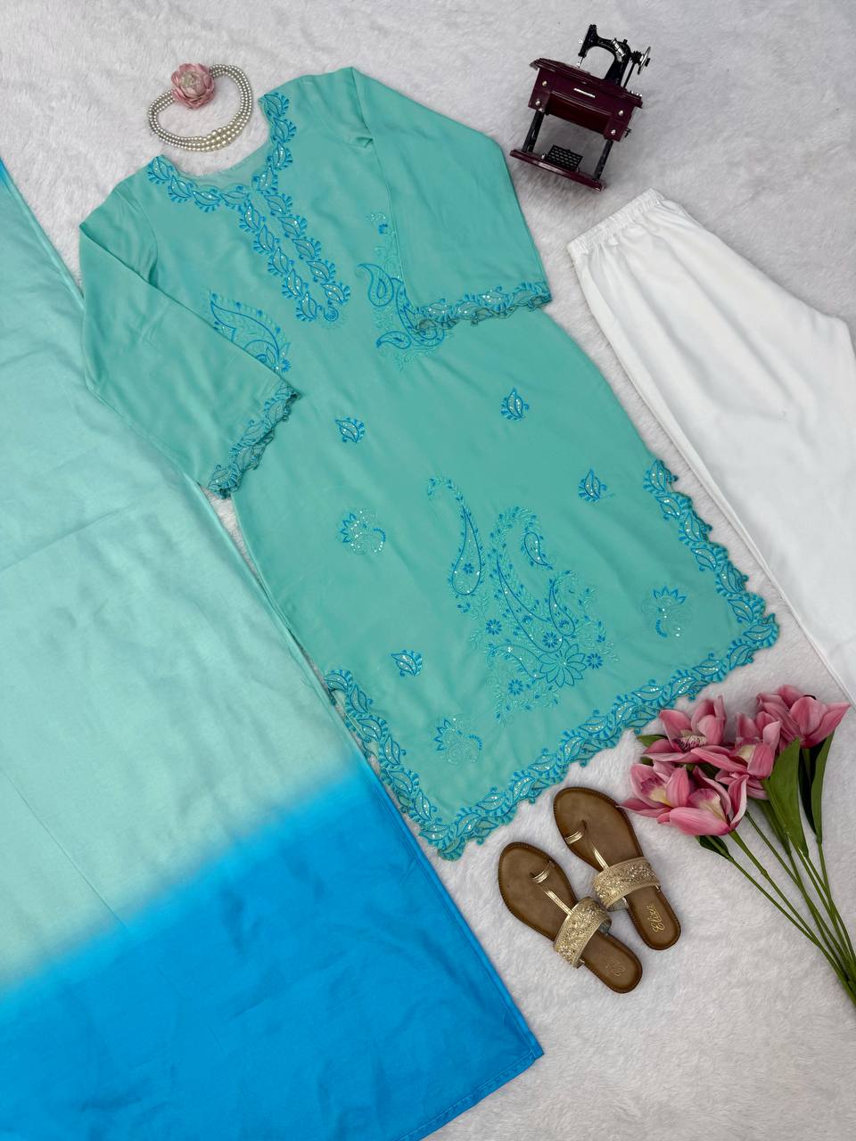 Sidra Ismail Inspired Aqua Blue Straight Suit