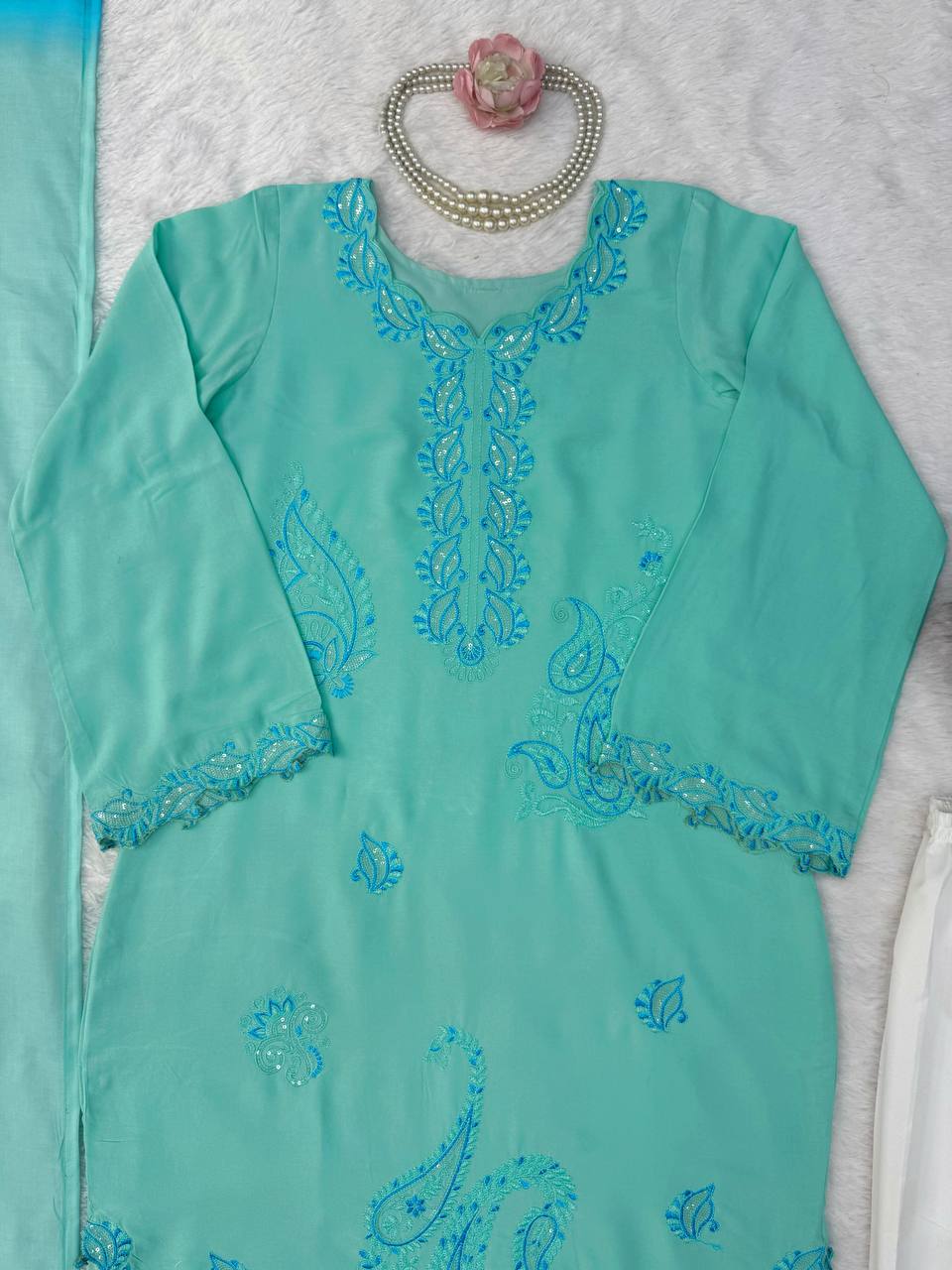 Sidra Ismail Inspired Aqua Blue Straight Suit