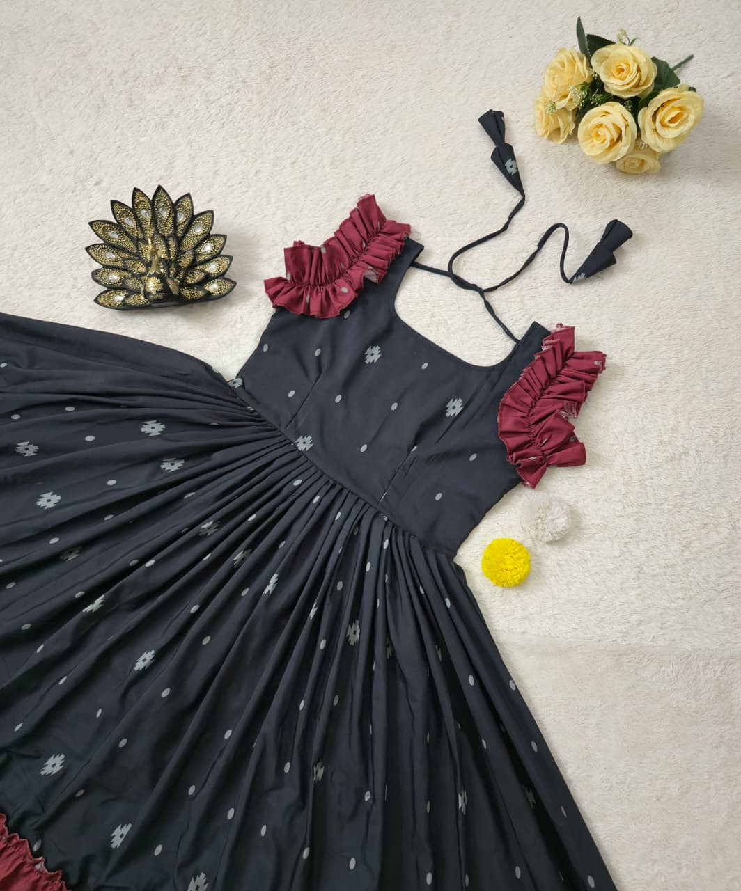 Black Printed Midi Dress