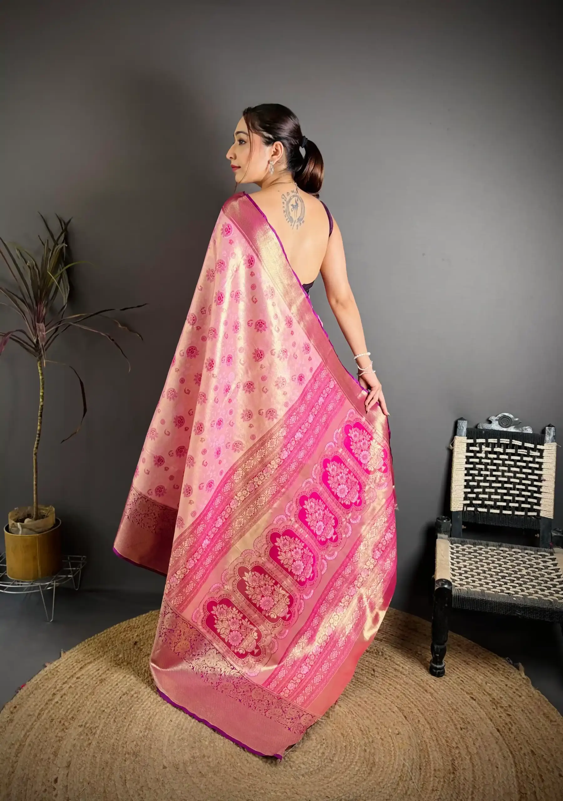Contrast Color Silk Saree Design