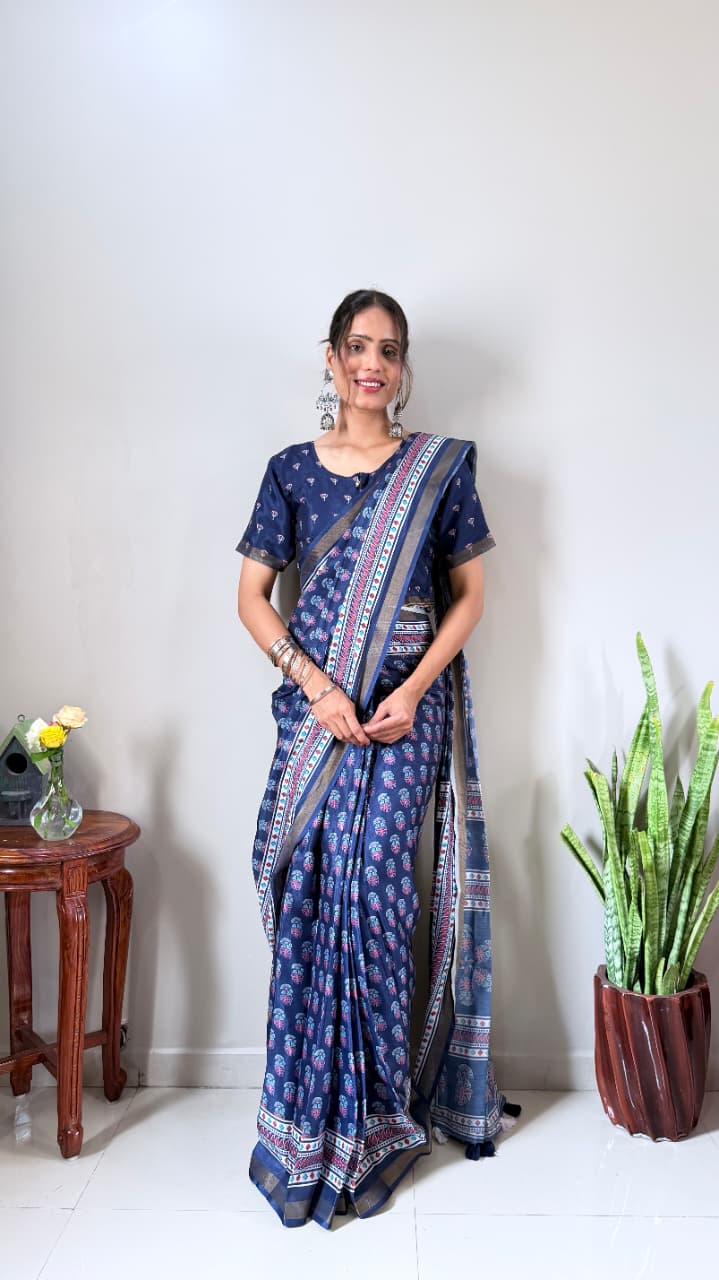 Zip and go Saree in Cotton Silk Fabric For office and Formal Wear