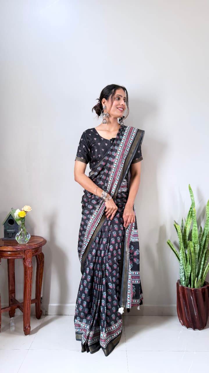 Cotton Silk Zip and go Saree for Office and formal Wear