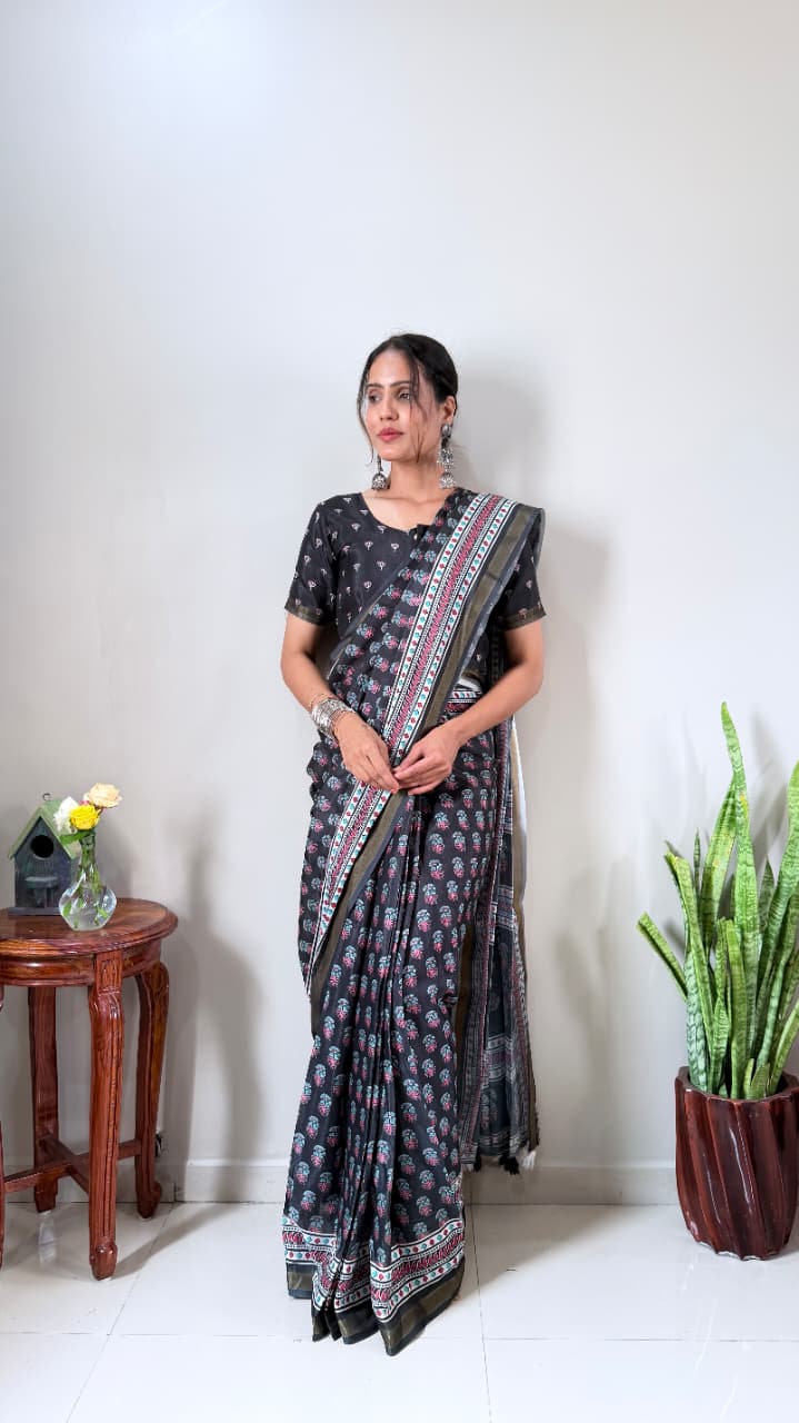 Cotton Silk Zip and go Saree for Office and formal Wear