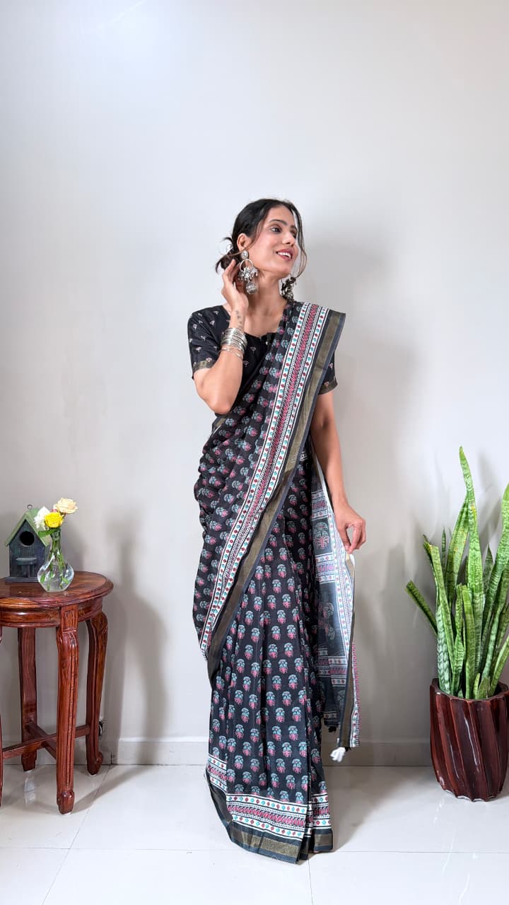 Cotton Silk Zip and go Saree for Office and formal Wear