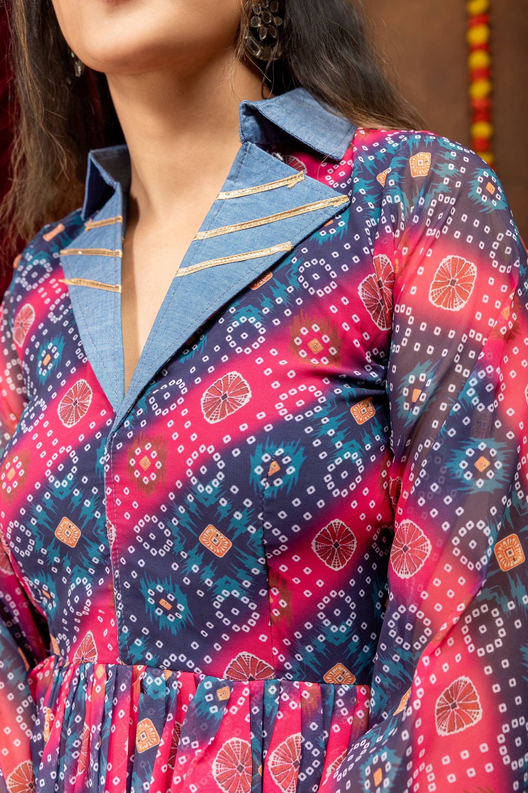 Kutchi Work Jeans with Mirror Work Tunic Top