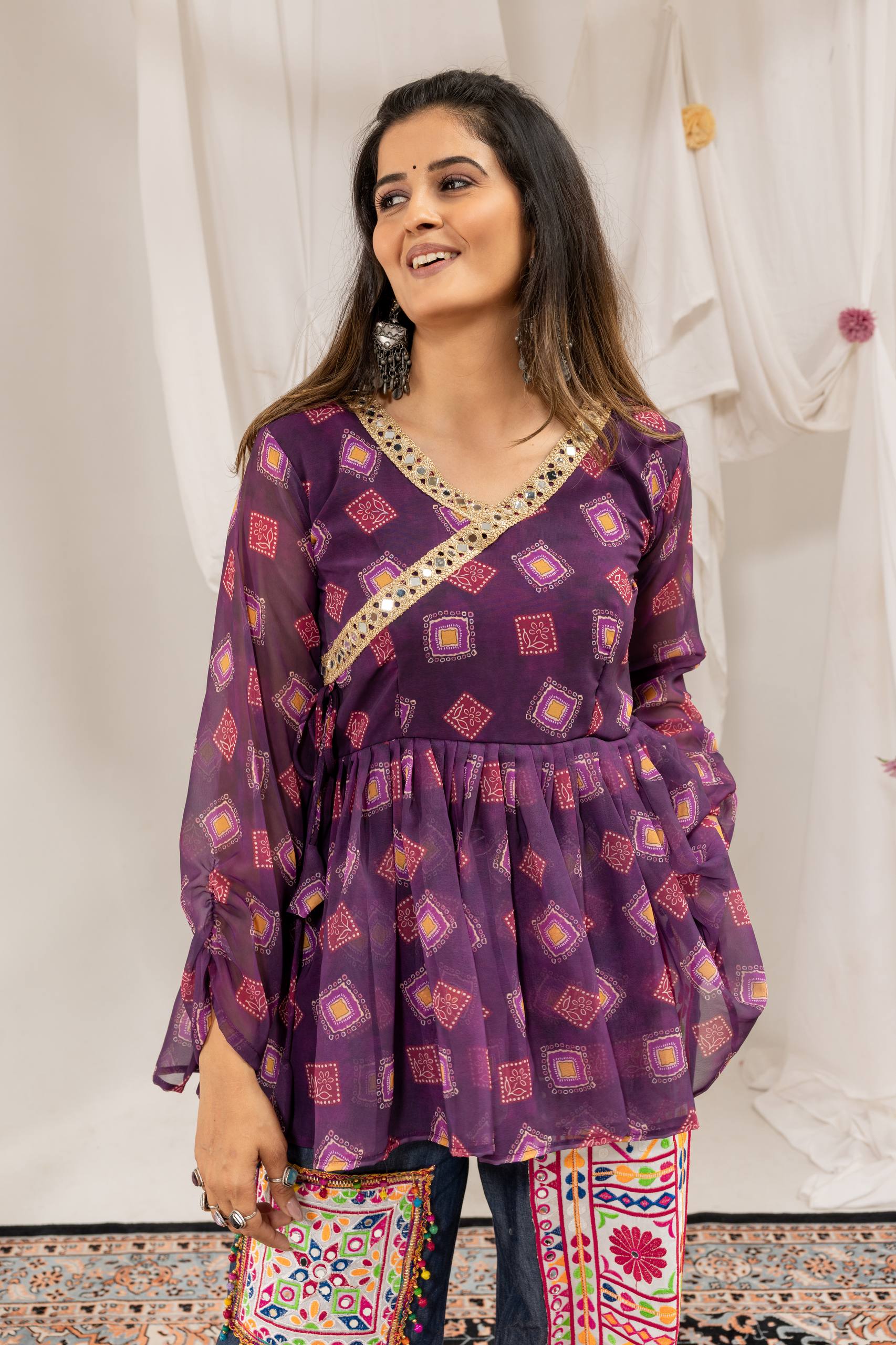Kutchi Work Jeans with Tunic Top For Navratri