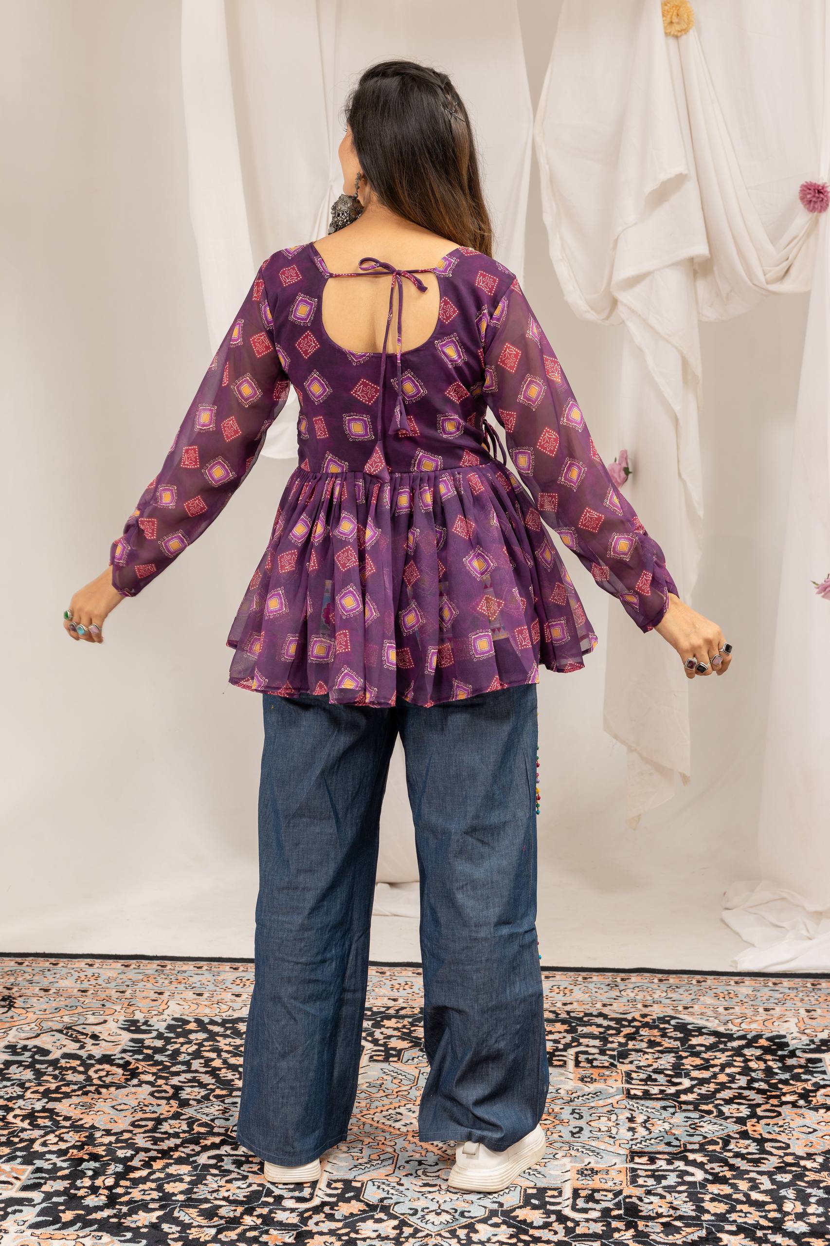 Kutchi Work Jeans with Tunic Top For Navratri