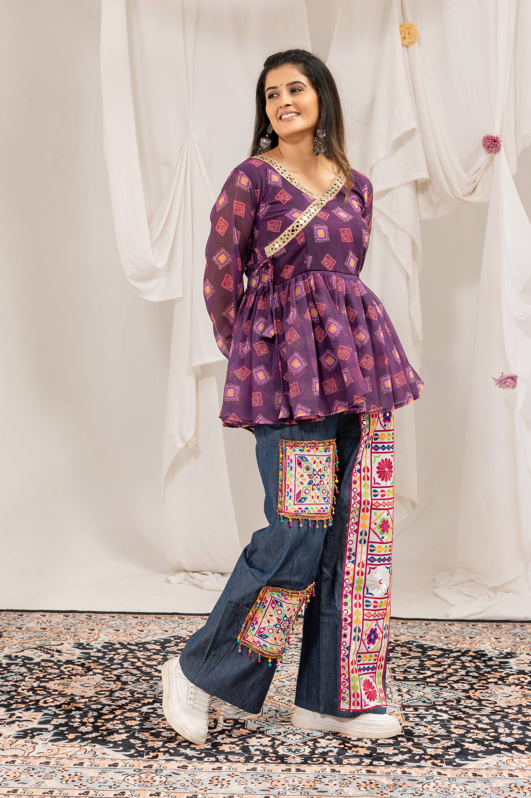 Kutchi Work Jeans with Tunic Top For Navratri