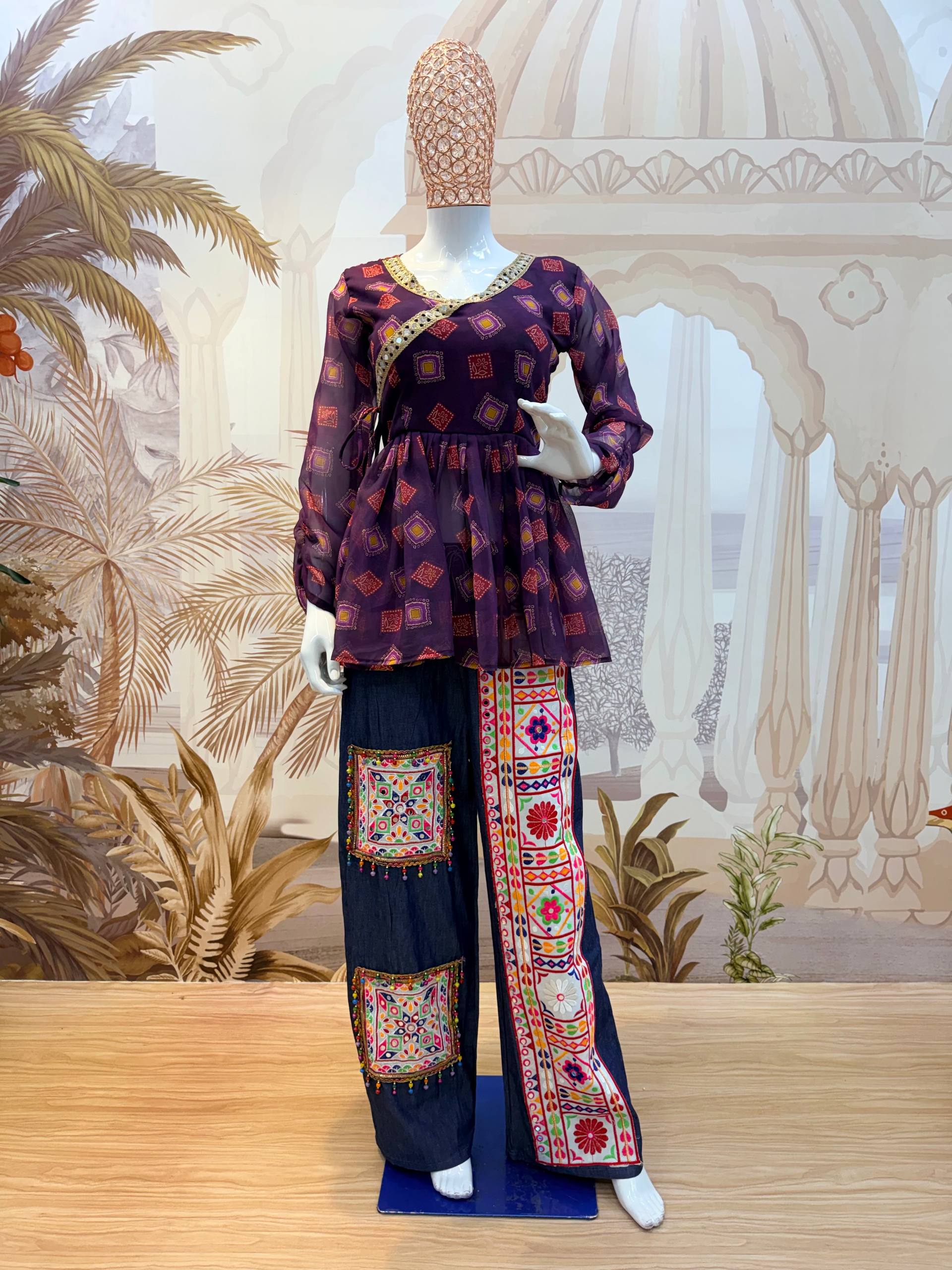 Kutchi Work Jeans with Tunic Top For Navratri