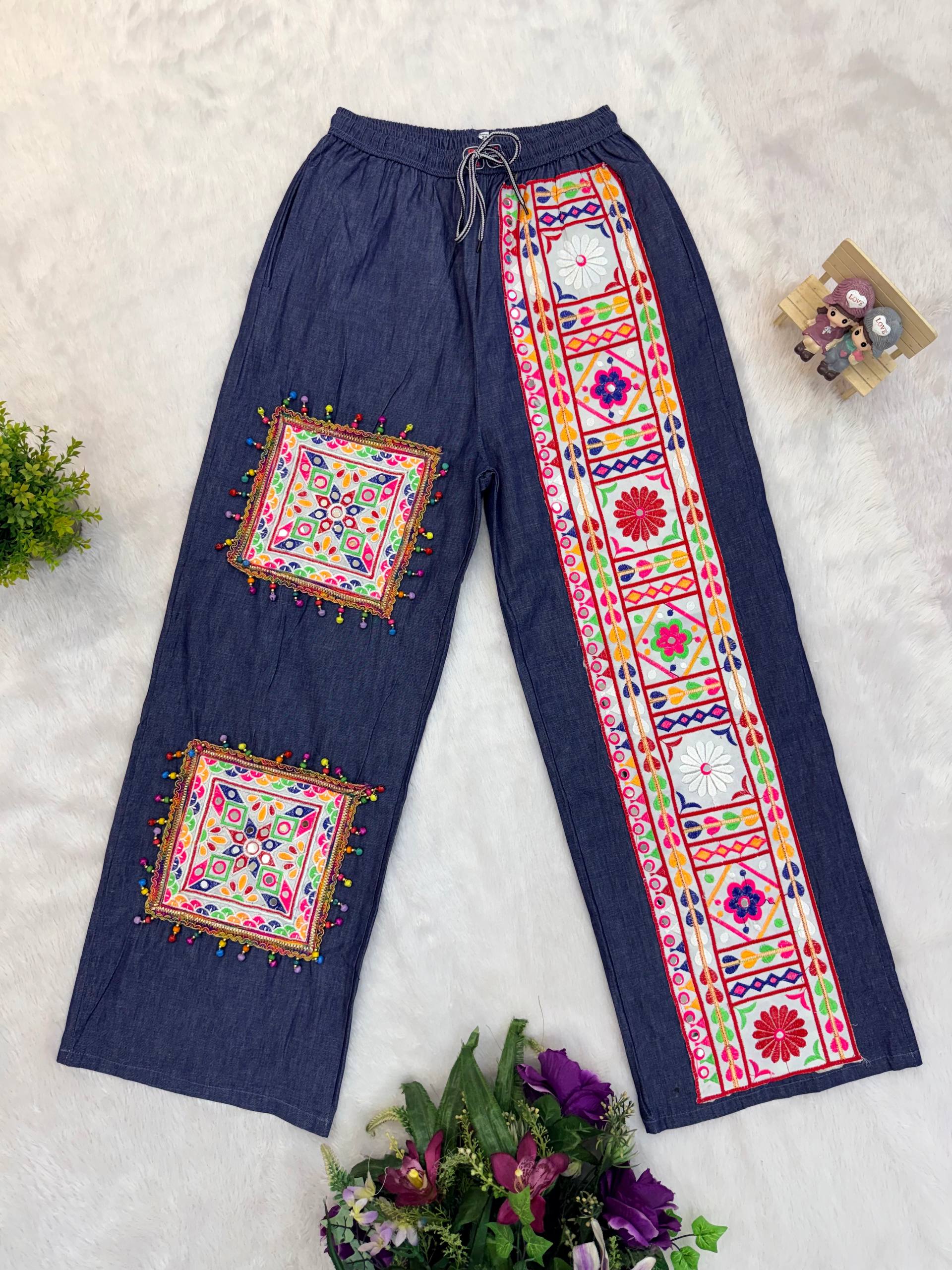 Kutchi Work Jeans with Tunic Top For Navratri