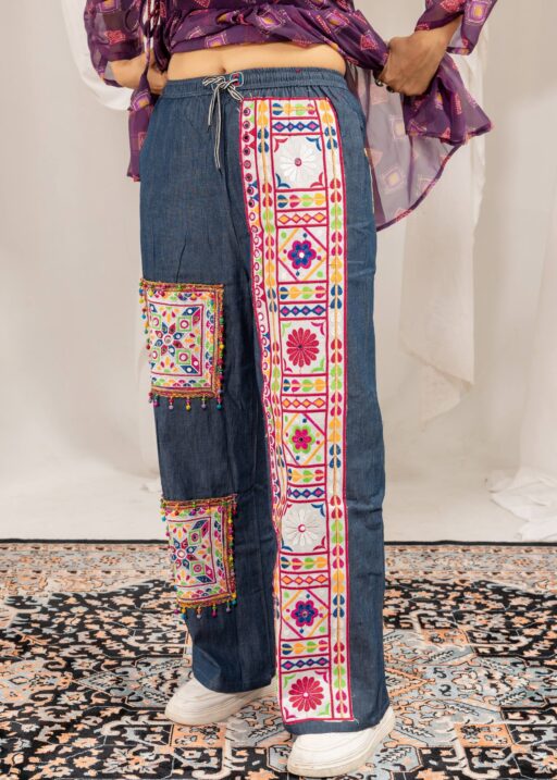 Kutchi Work Jeans with real mirror and embroidery for Navratri Garba wear