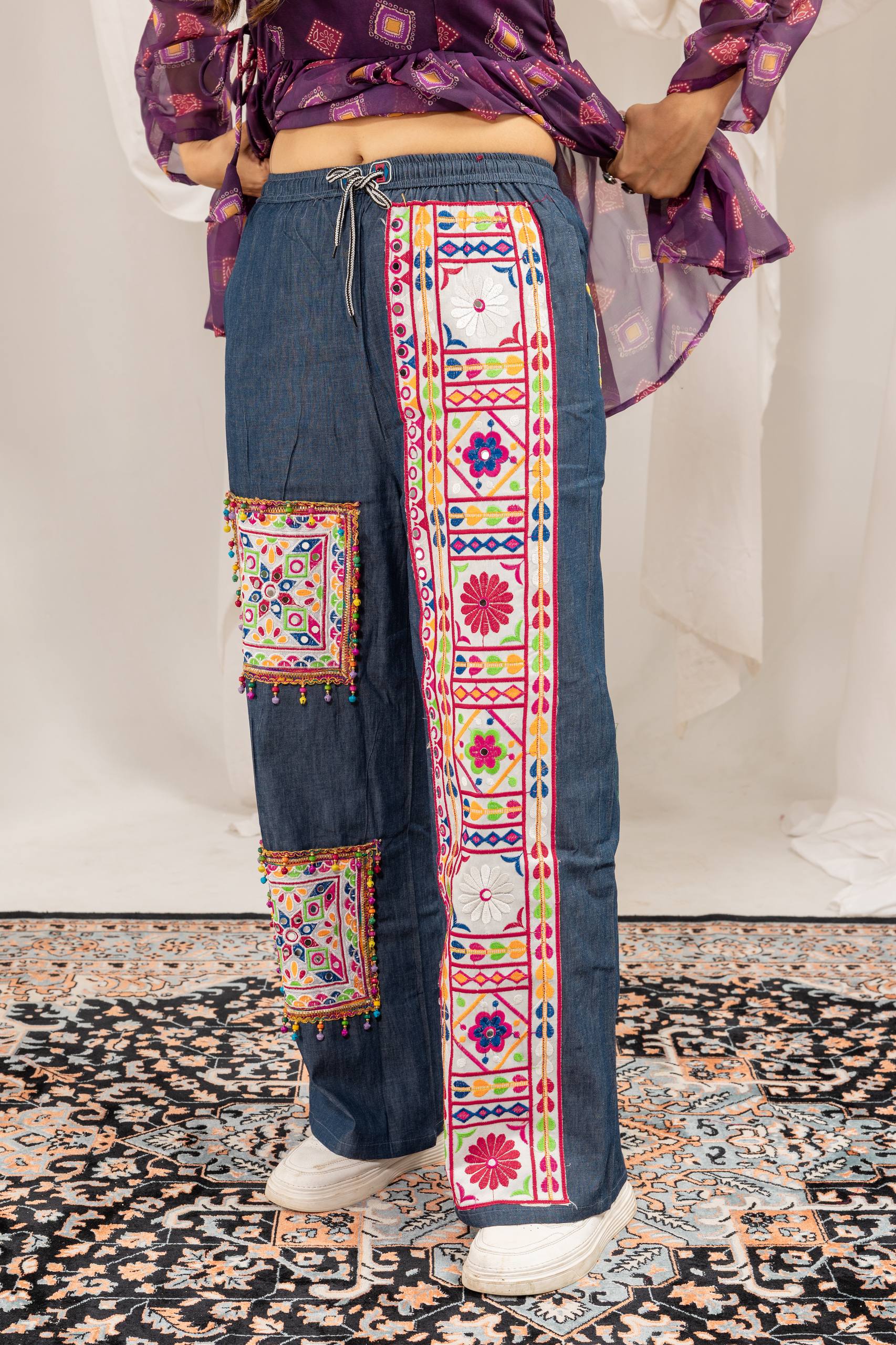 Kutchi Work Jeans with real mirror and embroidery for Navratri Garba wear