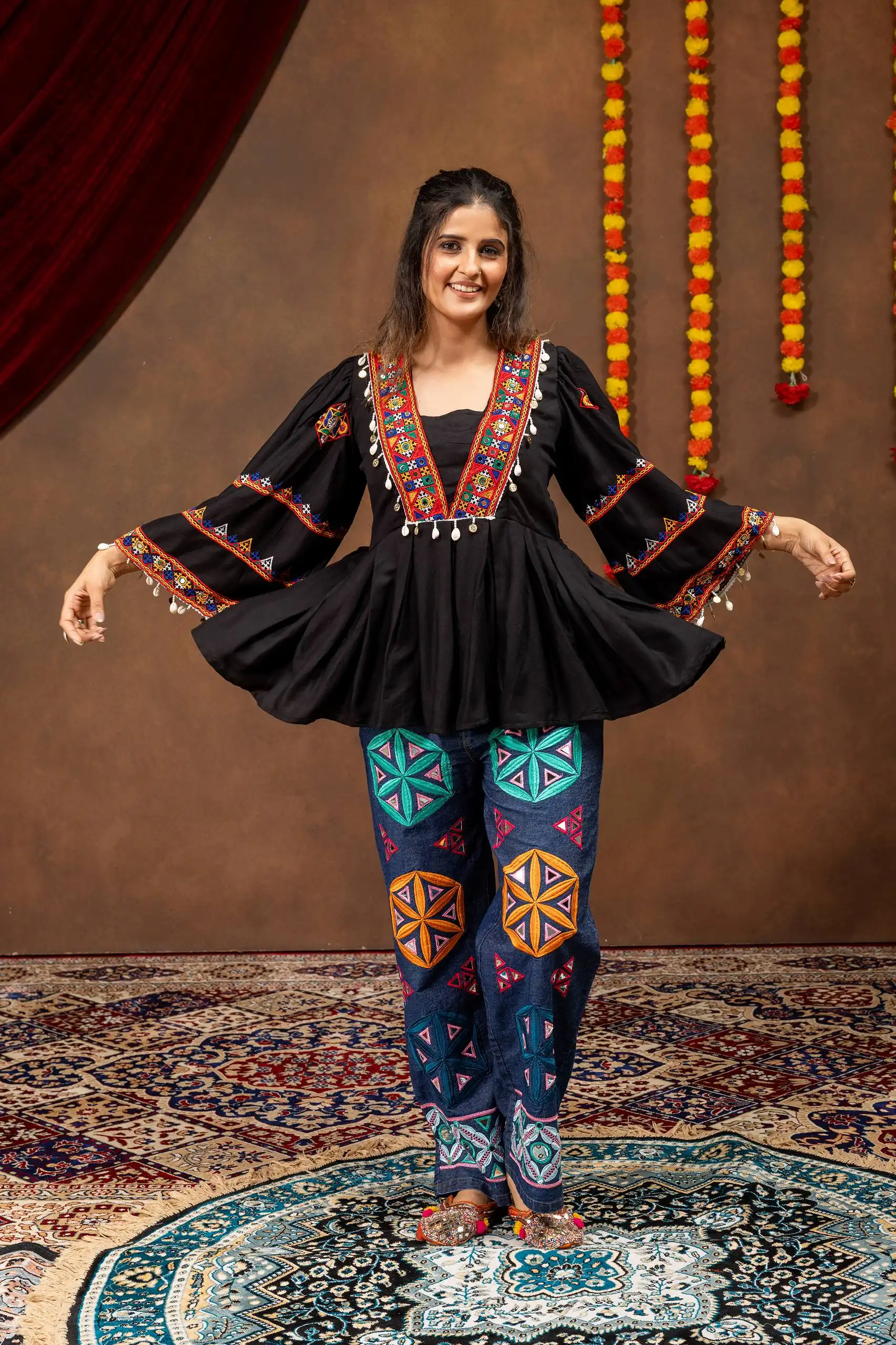 Kutchi Work Kedia with Jeans for Navratri