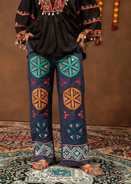 Kutchi Work Denim Jeans for Navratri