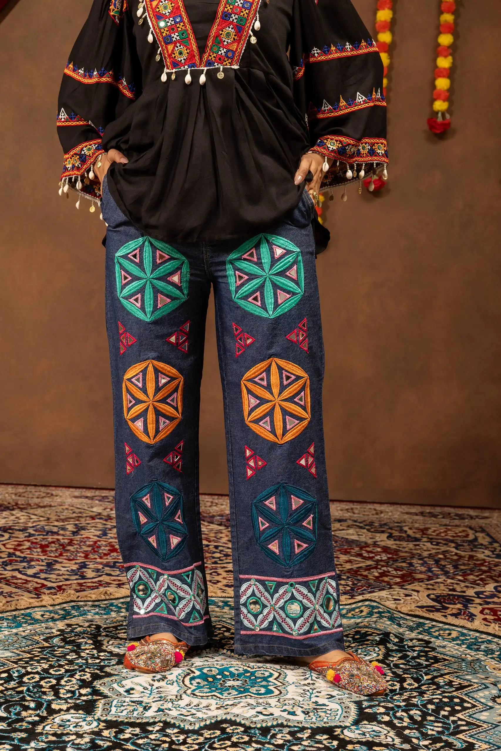 Kutchi Work Denim Jeans for Navratri