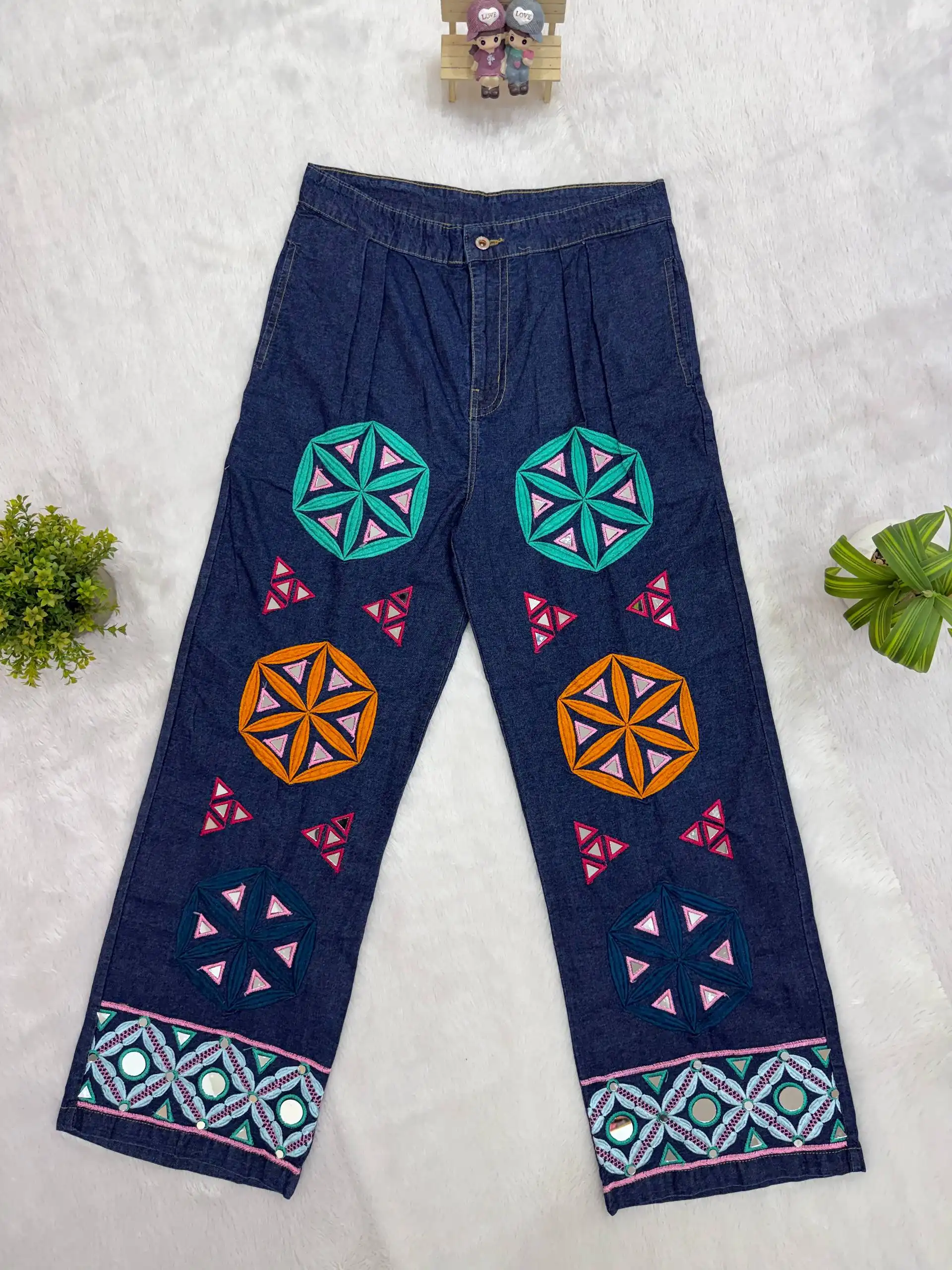 Kutchi Work Denim Jeans for Navratri