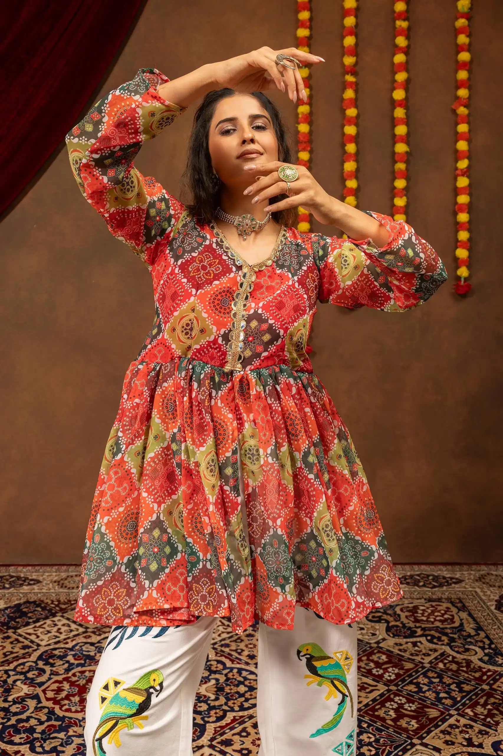 Navratri Wear Denim Jeans With Kedia top
