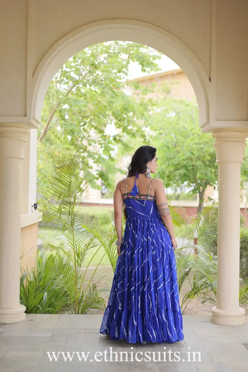 Navratri Wear Laheriya Sleeveless Gown