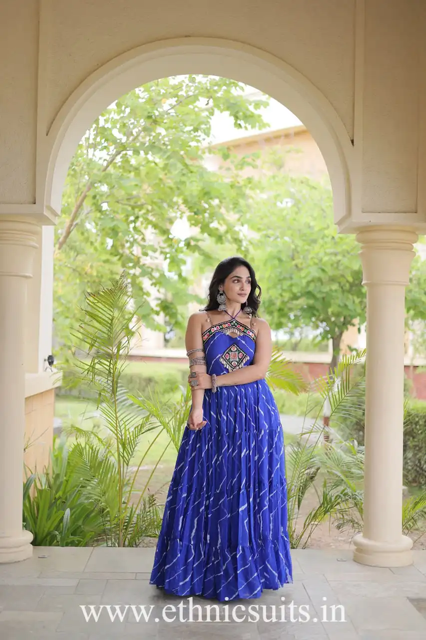 Navratri Wear Laheriya Sleeveless Gown