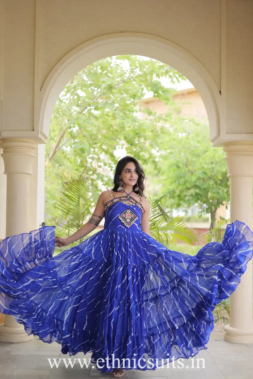 Navratri Wear Laheriya Sleeveless Gown
