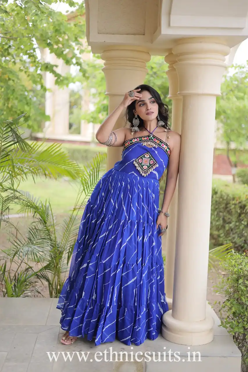 Navratri Wear Laheriya Sleeveless Gown