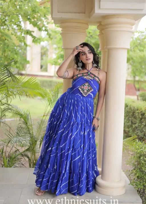 Navratri Wear Laheriya Sleeveless Gown