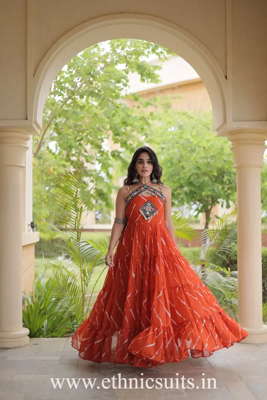 Orange Color Navratri Wear Gown