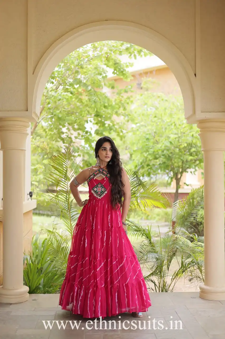 Pink Leheriya Gown for Navratri