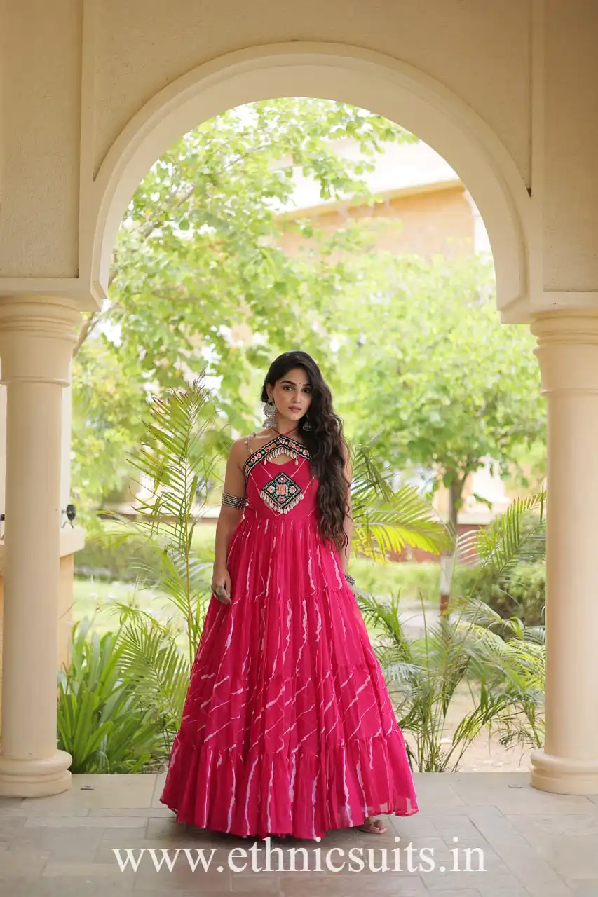 Pink Leheriya Gown for Navratri