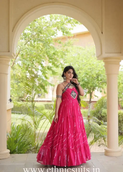 Pink Leheriya Gown for Navratri