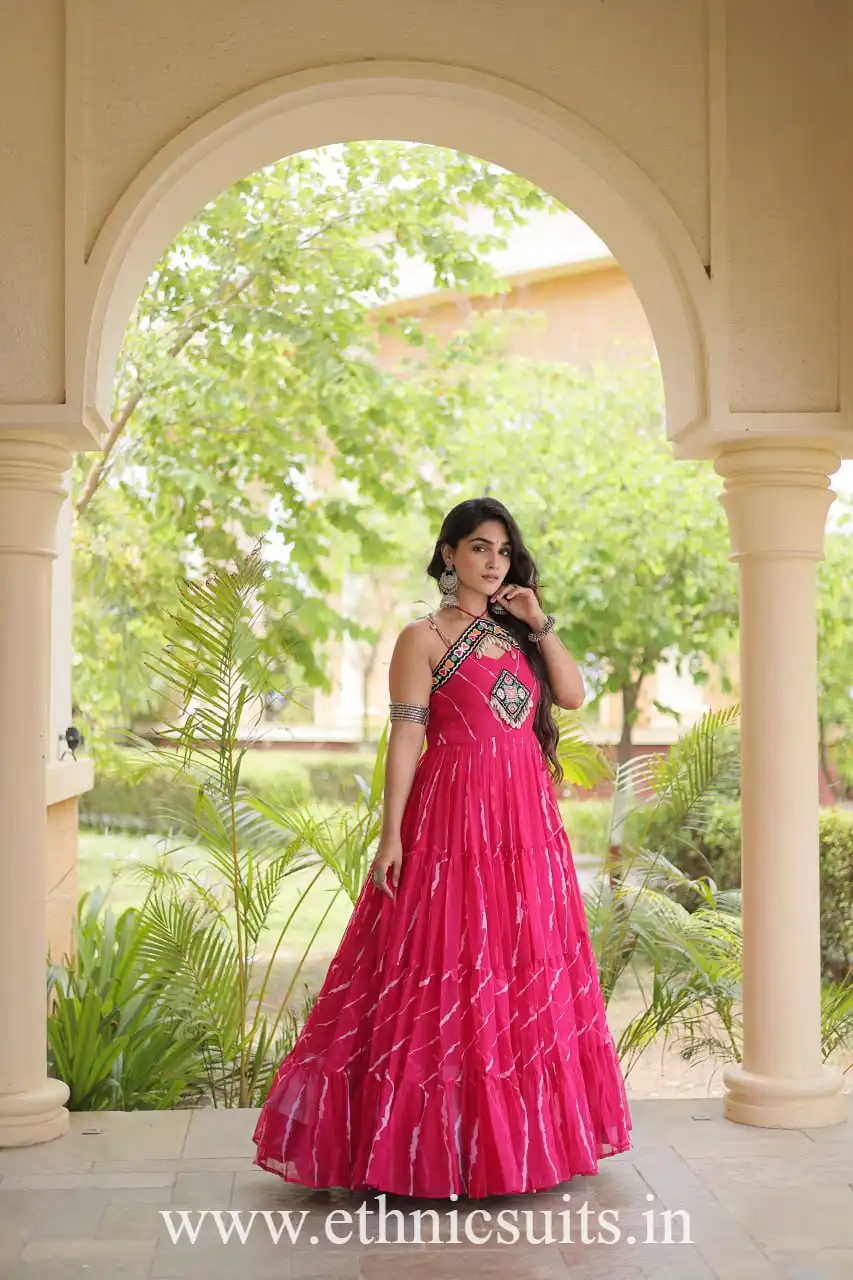 Pink Leheriya Gown for Navratri
