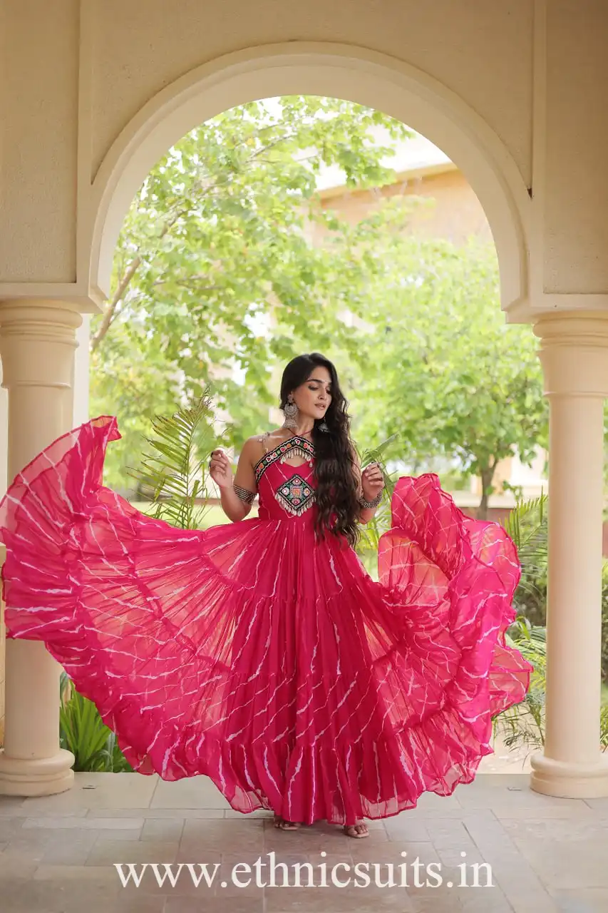Pink Leheriya Gown for Navratri