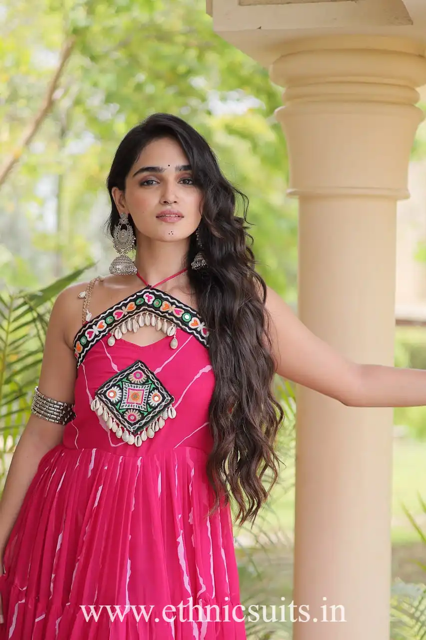 Pink Leheriya Gown for Navratri