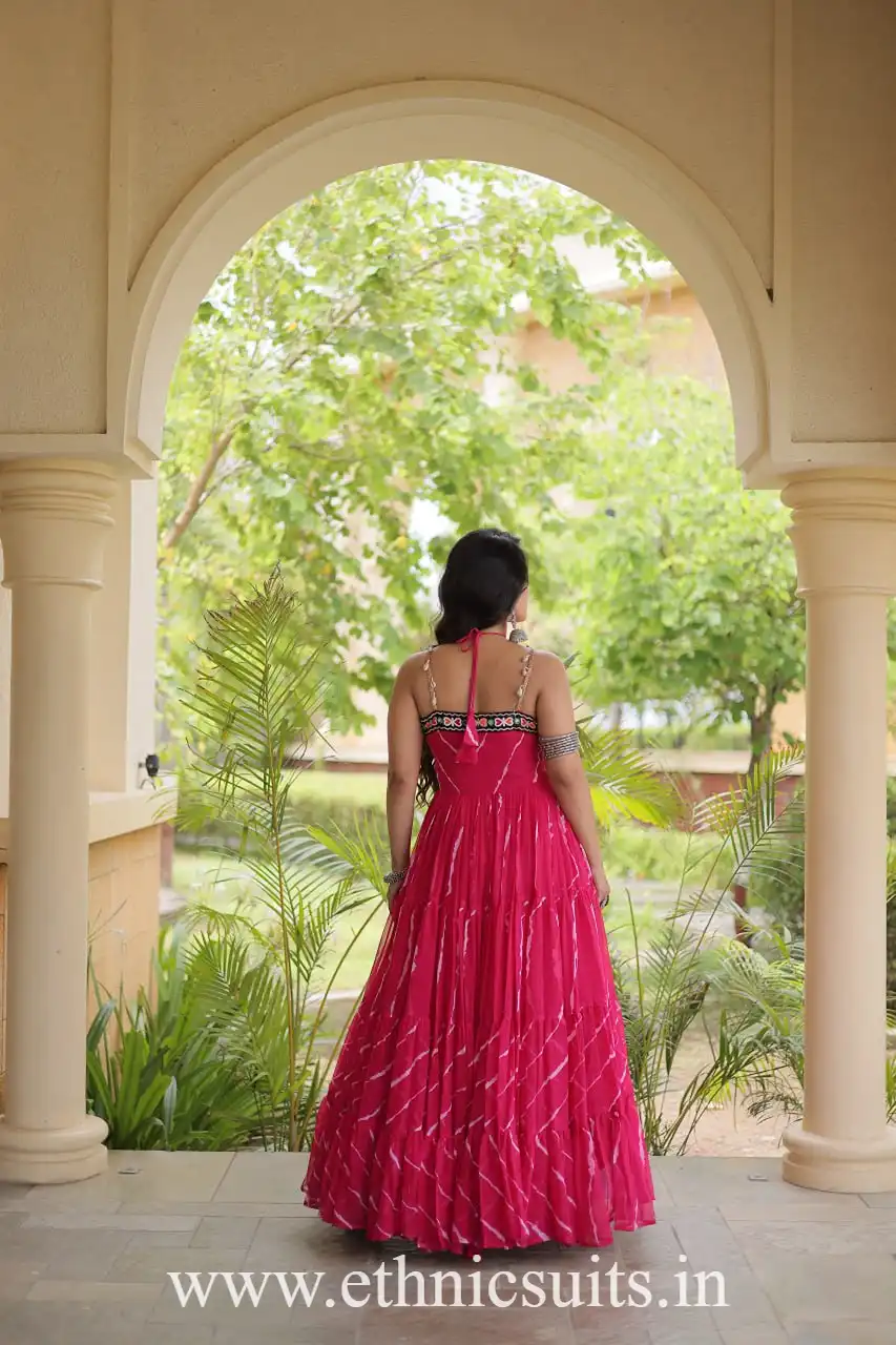 Pink Leheriya Gown for Navratri