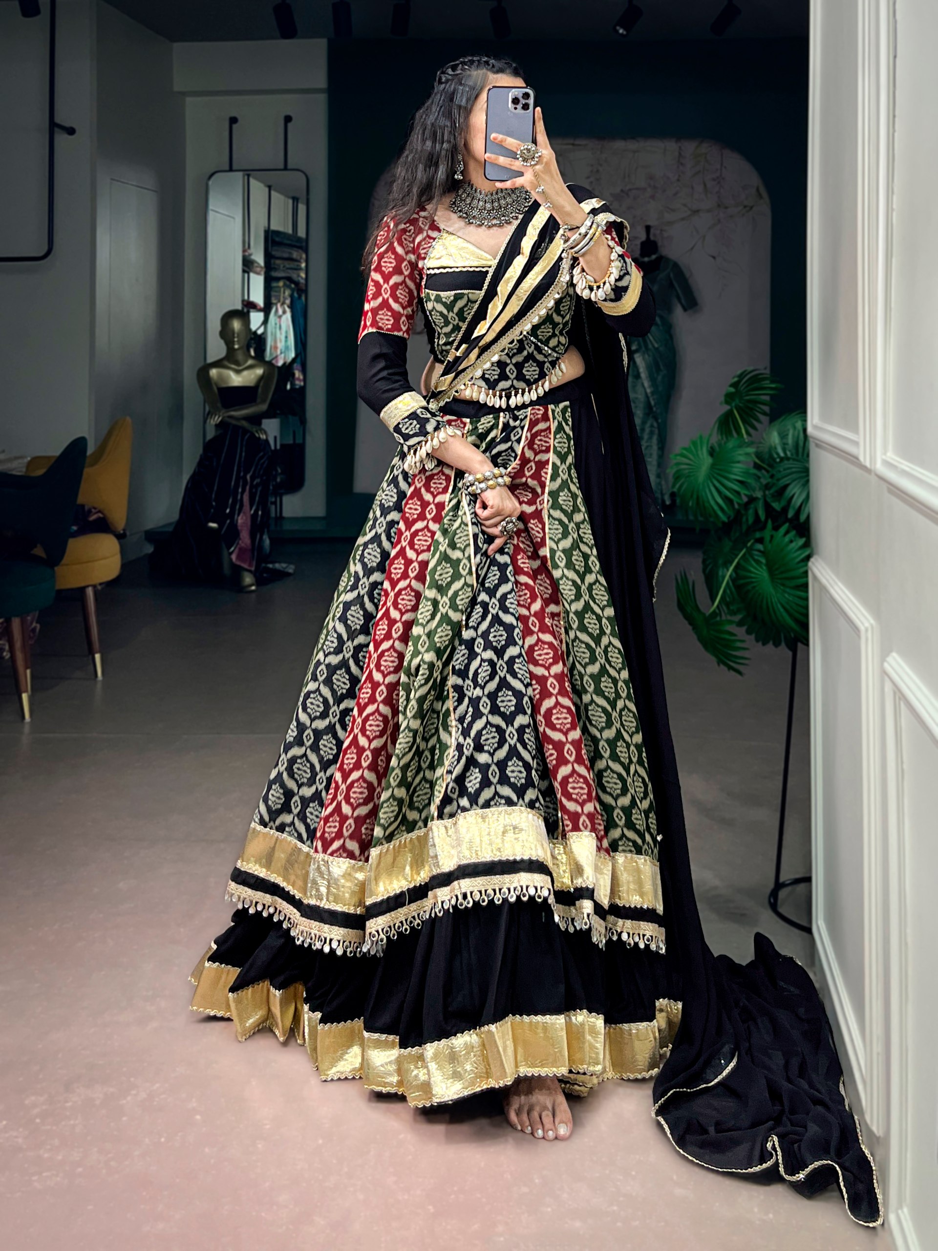 Printed Rayon Lehenga Choli Set with 7 Meter Flair