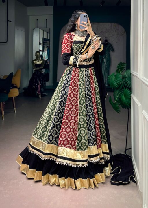 Printed rayon lehenga choli set with 7 meter flair, stitched blouse and dupatta
