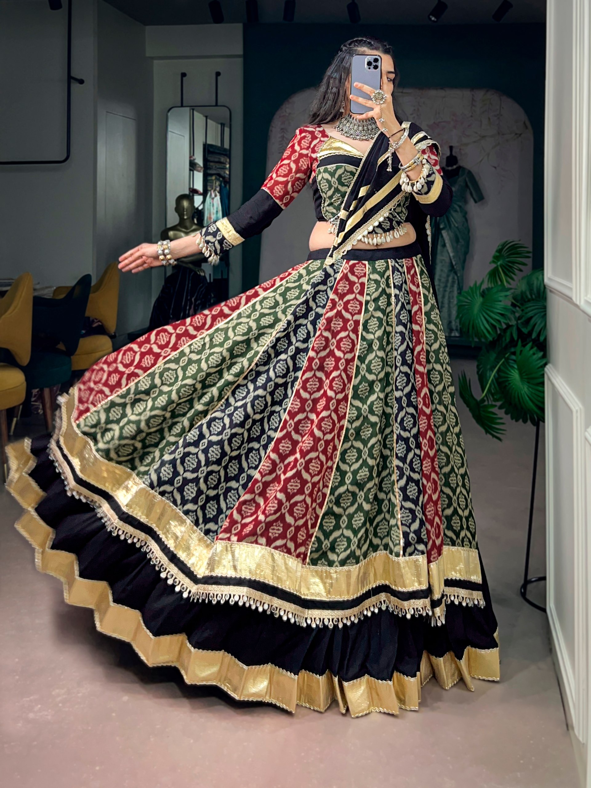 Printed Rayon Lehenga Choli Set with 7 Meter Flair
