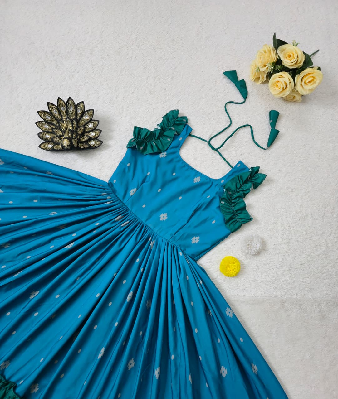 Sky Blue Printed Midi Dress