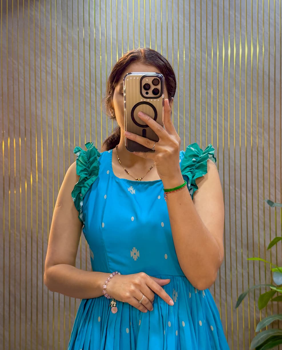 Sky Blue Printed Midi Dress