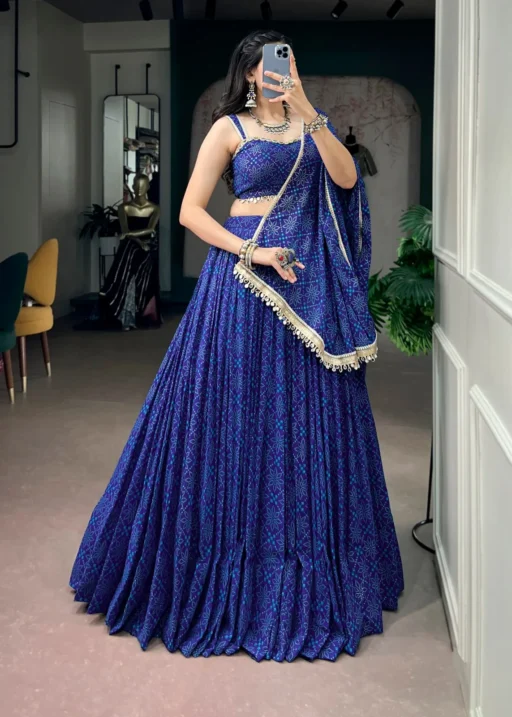 Blue Bandhani Printed Big Flair Chaniya Choli
